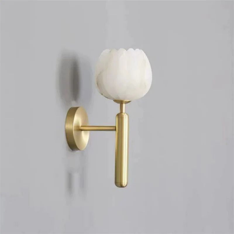Luminous Tulip Alabaster Wall Sconce For Bedroom angled view
