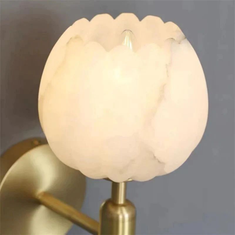 Luminous Tulip Alabaster Wall Sconce For Bedroom detail view