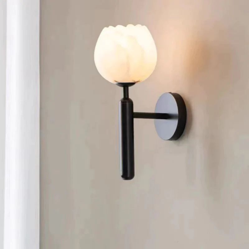 Luminous Tulip Alabaster Wall Sconce For Bedroom front view