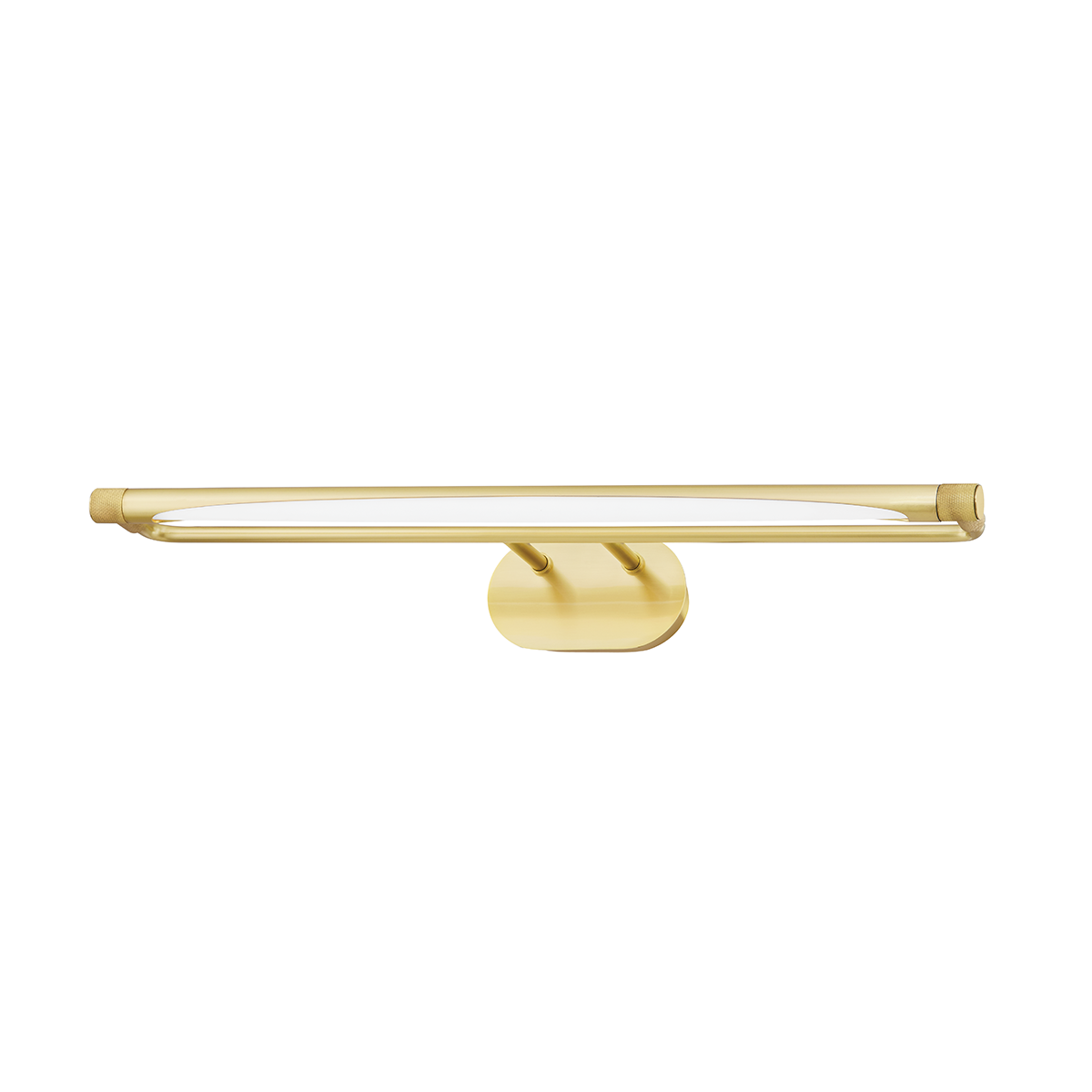 Linear picture light with a gold-tone finish and oval backplate