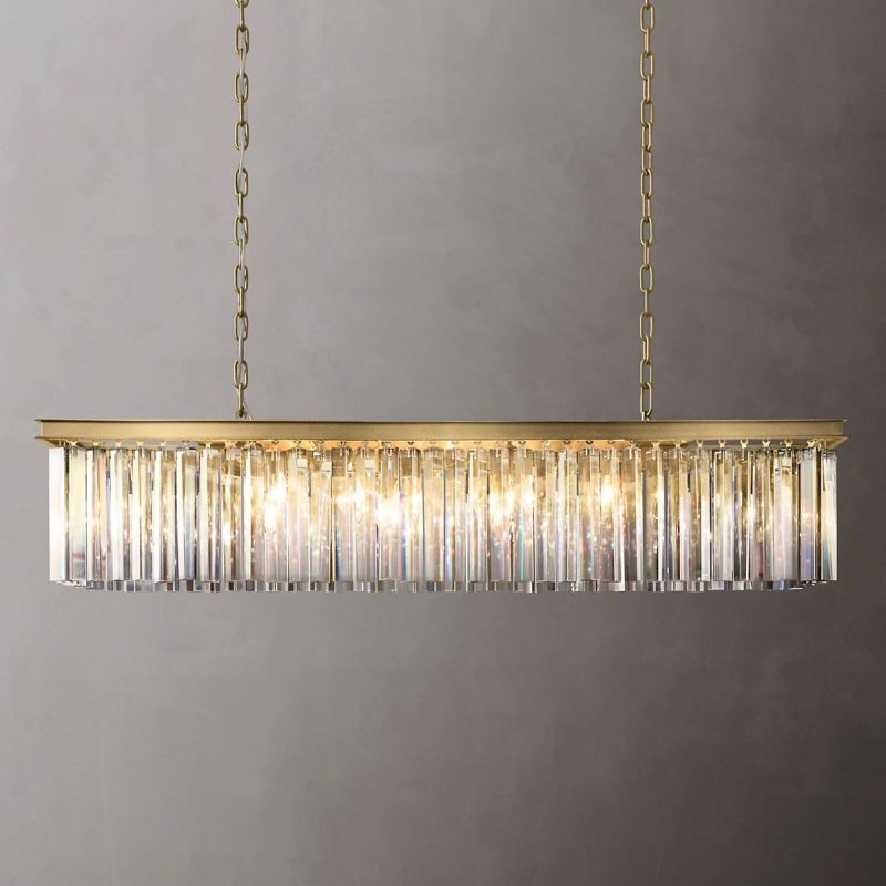 1920s Odem Rectangular Chandelier 49"W/60"W in glass and iron