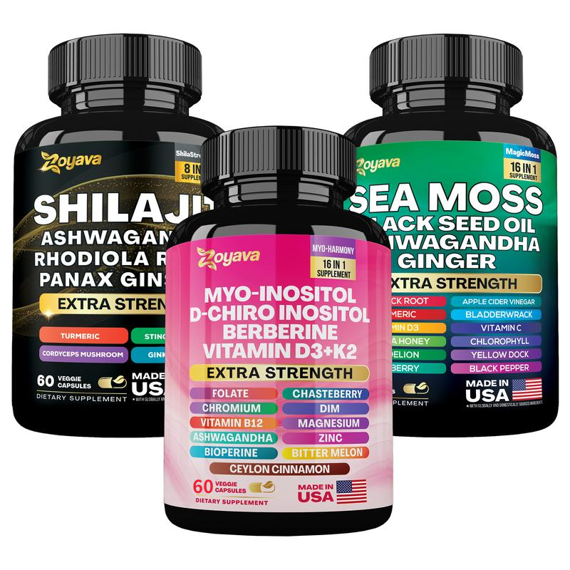 Zoyava™ Myo-lnositol, SeaMoss,& Shilajit Supplements -All-in-OneMultiv