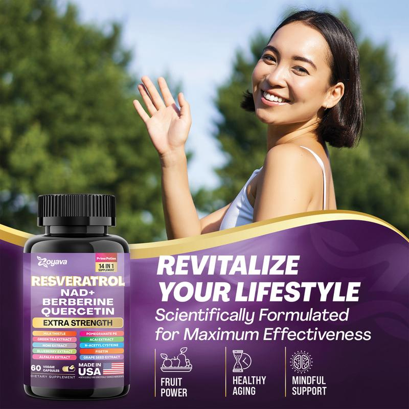 Zoyava NAD+ &Resveratrol All-in-One Supplement Combo forExtra Skin Aging Support, Vitality, & OverallWeliness
