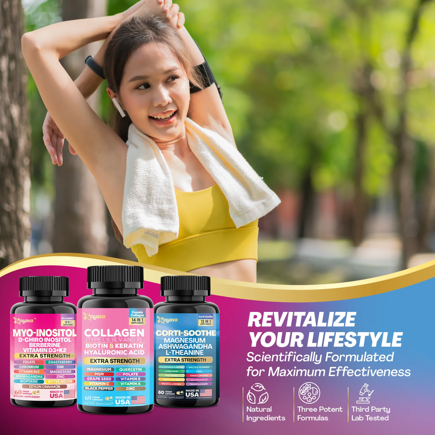 Zoyava™ She Shines Set - Ultimate Women's All-in-One Supplement with Corti-Soothe, Myo-Inositol, Collagen & Extra Strength Ingredients