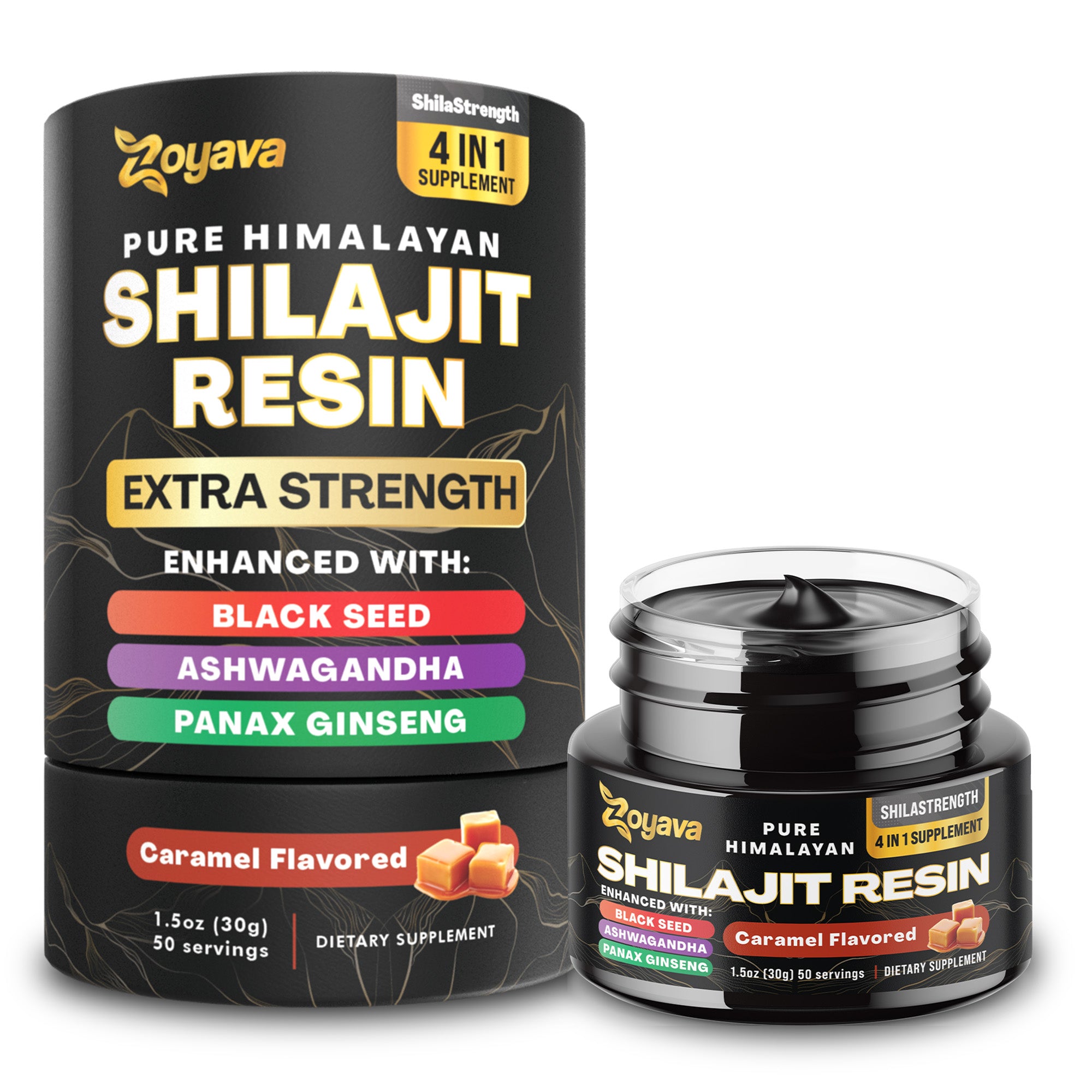 Zoyava™ World's First Flavored Himalayan Shilajit Resin - Caramel, Original