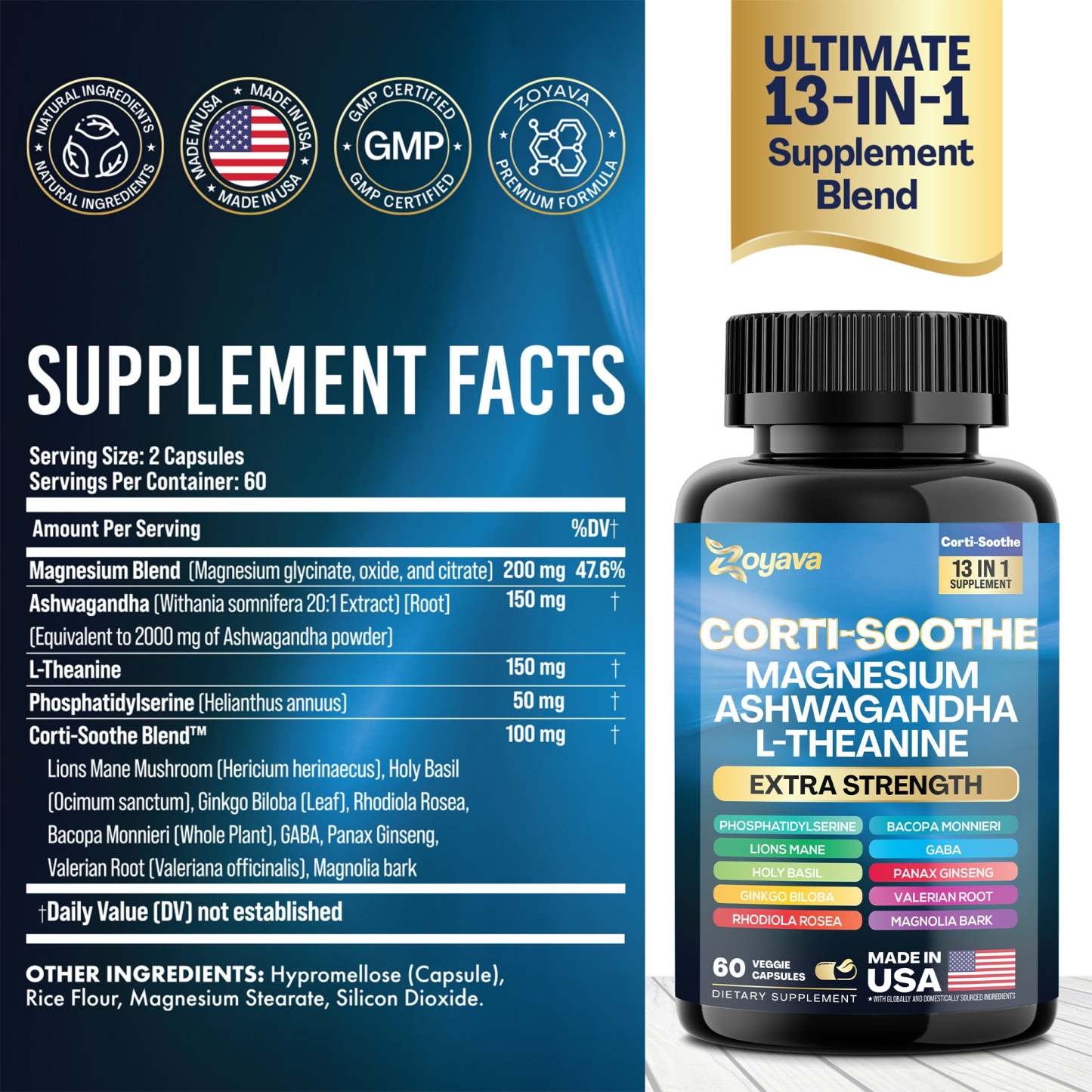 Zoyava™ Ultimate Corti-Soothe Balance: Stress Relief, Calm, and Cognitive Boost - 60 Caps