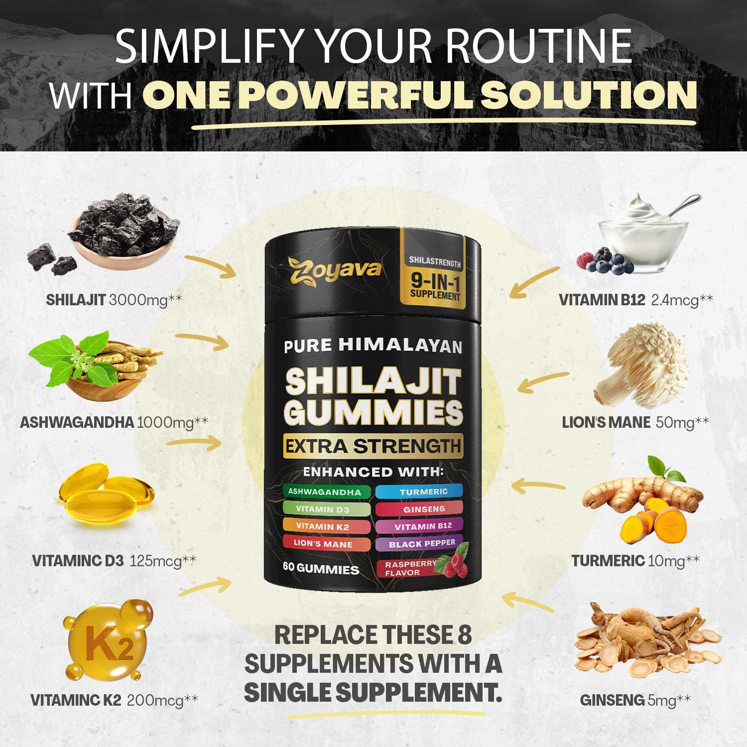Zoyava™ Multiple Wellness Shilajit 60 Gummies - Berry