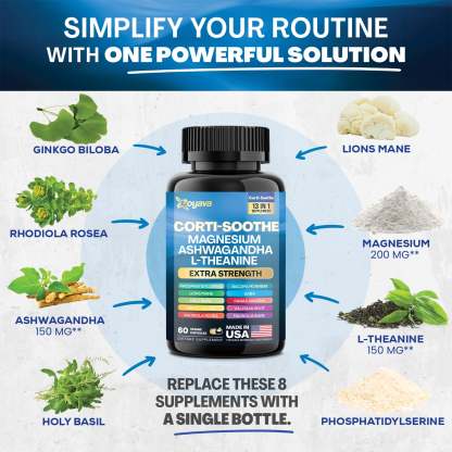 Zoyava™ Ultimate Corti-Soothe Balance: Stress Relief, Calm, and Cognitive Boost - 60 Caps
