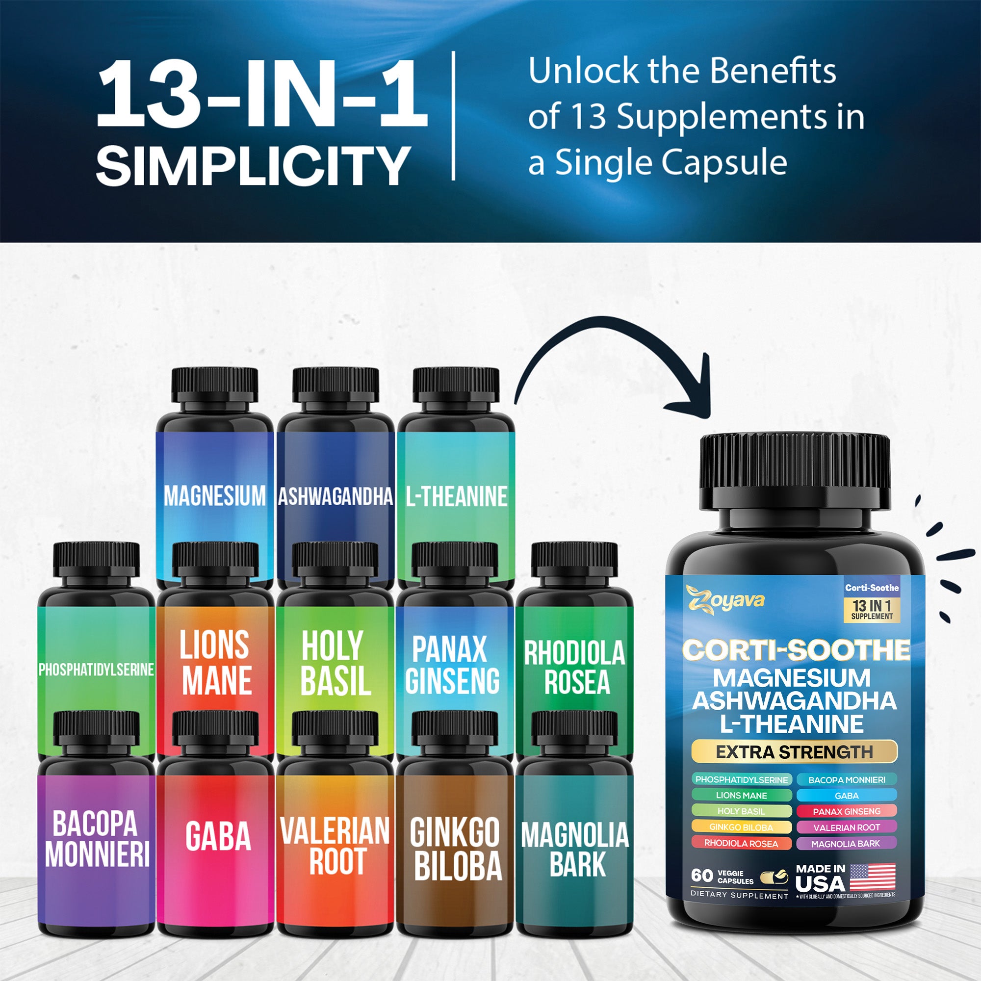 Zoyava™ Ultimate Corti-Soothe Balance: Stress Relief, Calm, and Cognitive Boost - 60 Caps