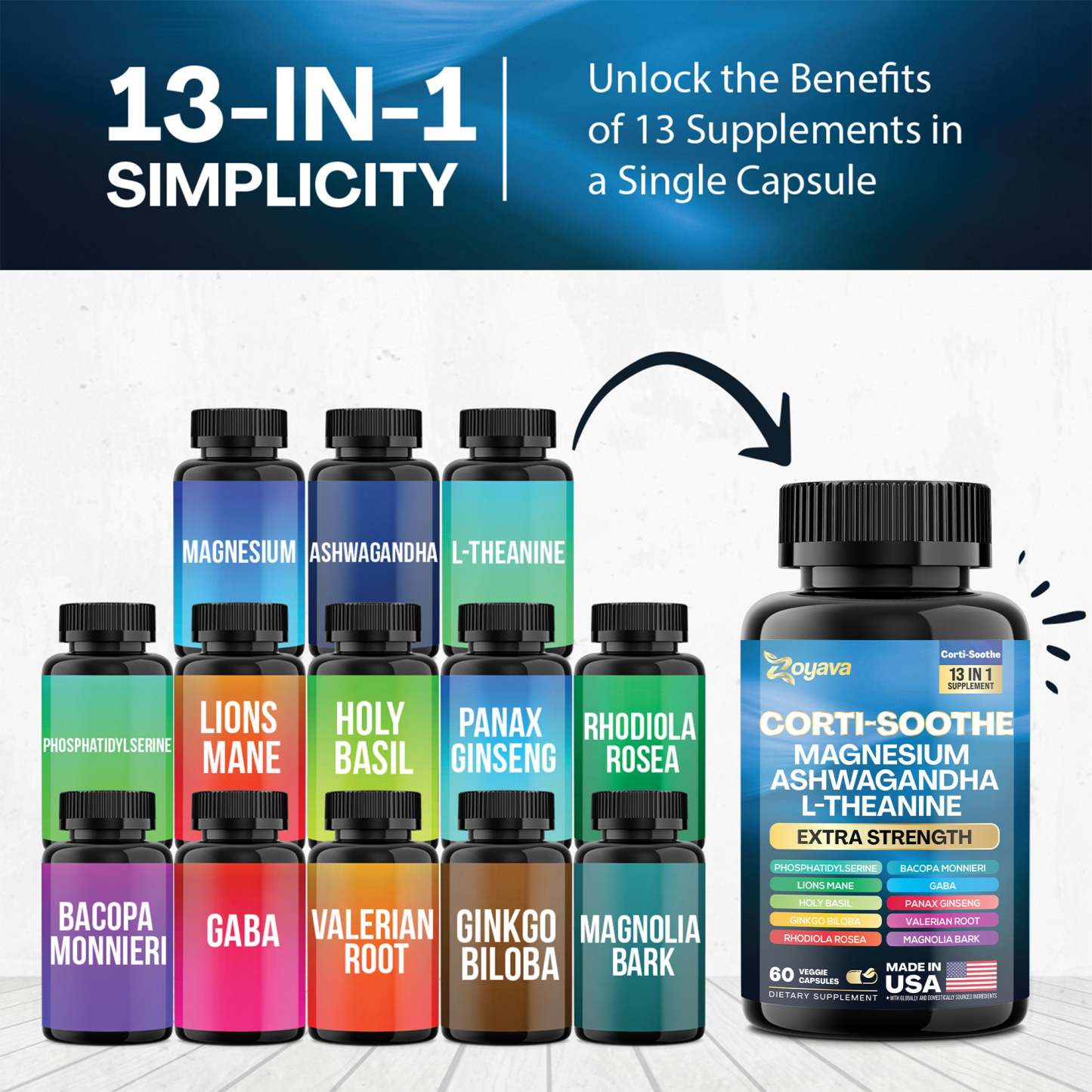 Zoyava™ Ultimate Corti-Soothe Balance: Stress Relief, Calm, and Cognitive Boost - 60 Caps