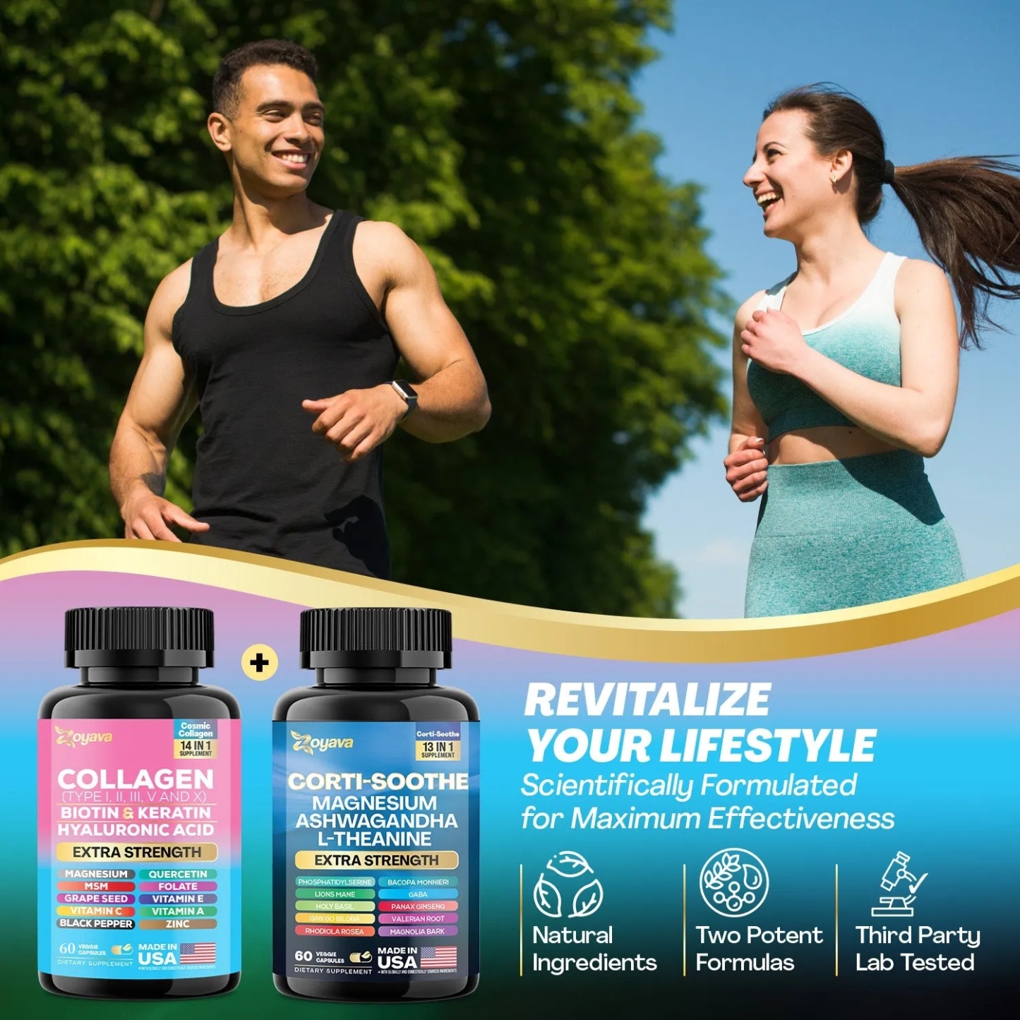 Zoyava™ Shining Serenity Set - Corti-Soothe & Cosmic Collagen Bundle: Wellness & Beauty Supplements