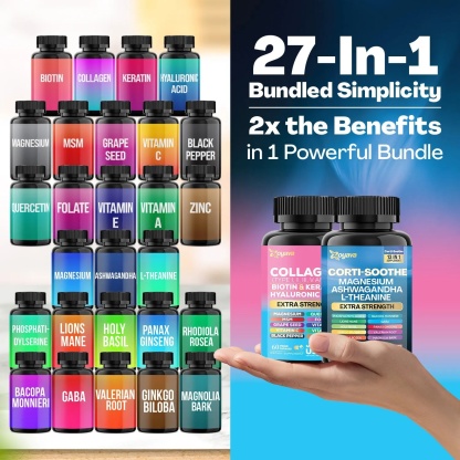 Zoyava™ Shining Serenity Set - Corti-Soothe & Cosmic Collagen Bundle: Wellness & Beauty Supplements