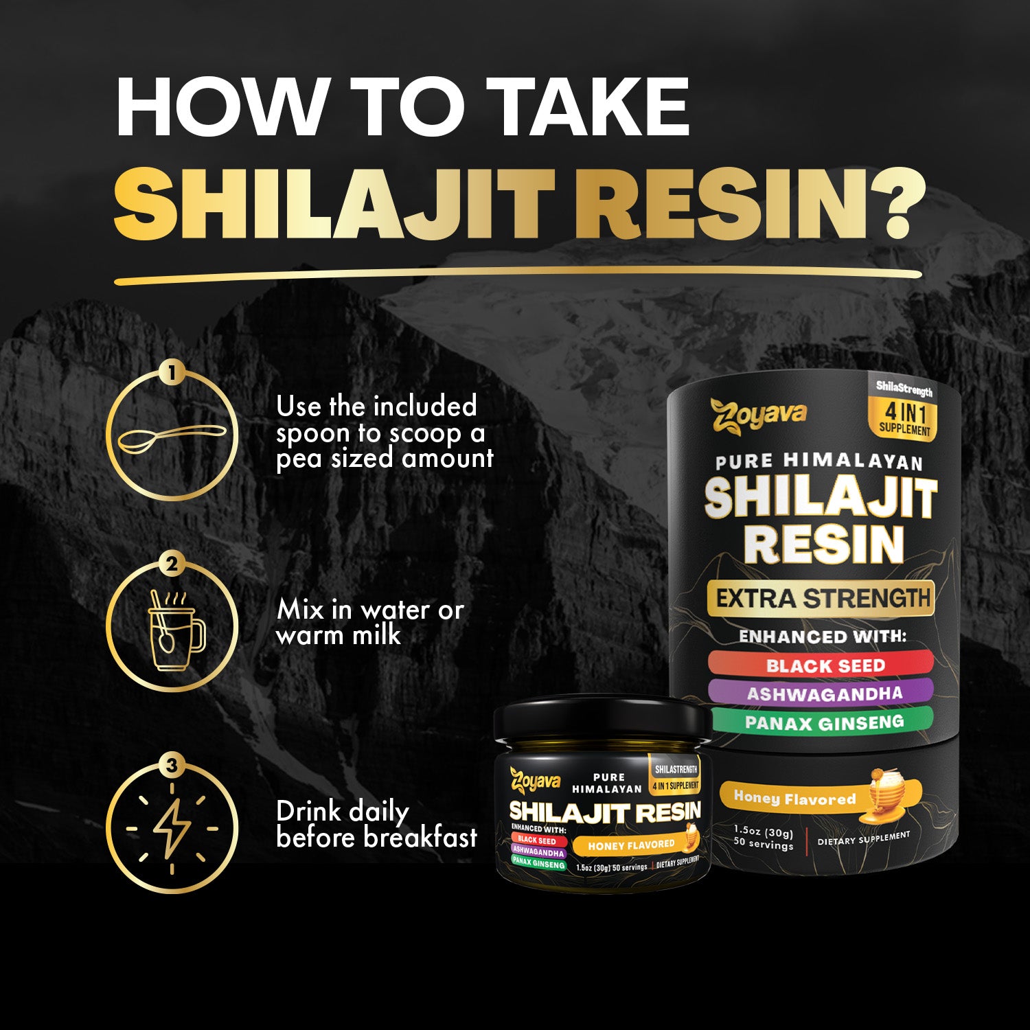 Zoyava™ World's First Flavored Himalayan Shilajit Resin - Honey