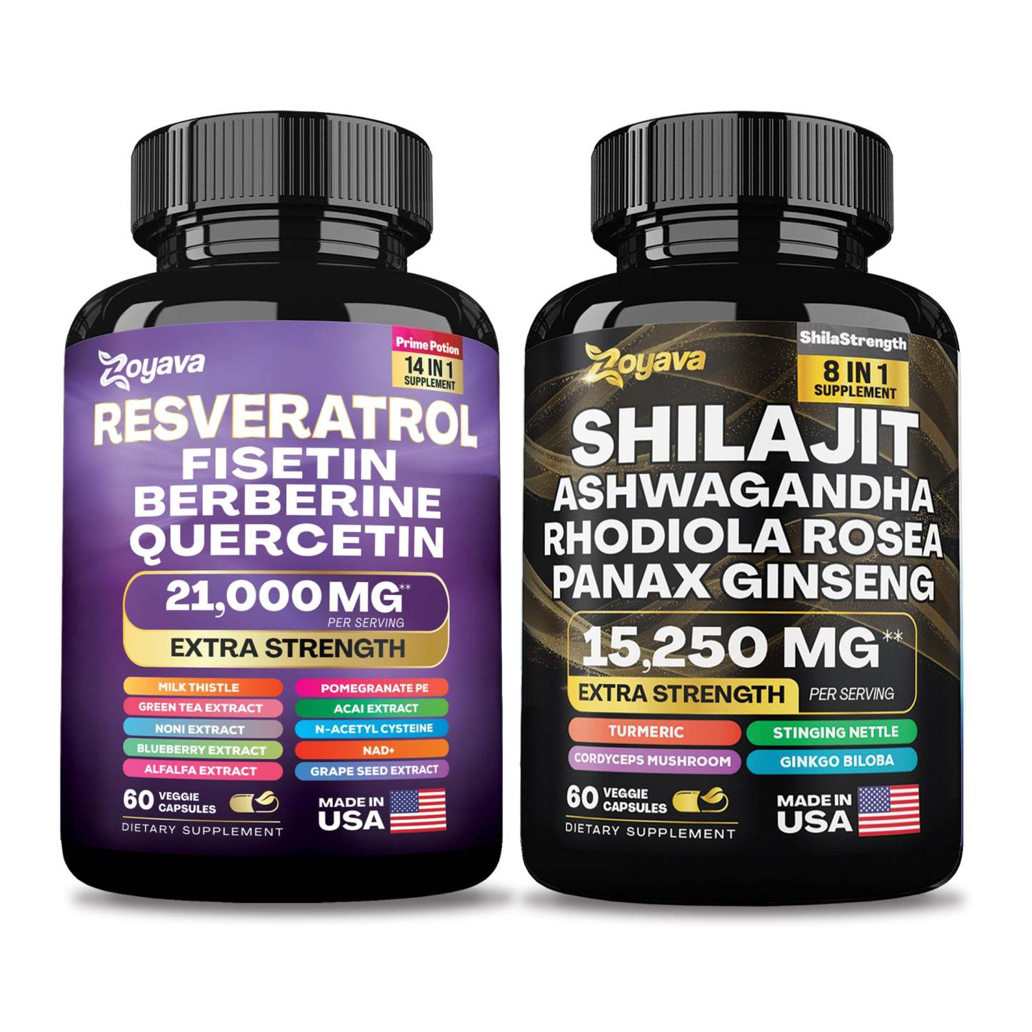 Zoyava™ Elevate Your Vitality & Unleash Youthfulness: Revitalize Resveratrol 21,000MG & Shilajit Power ShilaStrength Blend 15,250MG