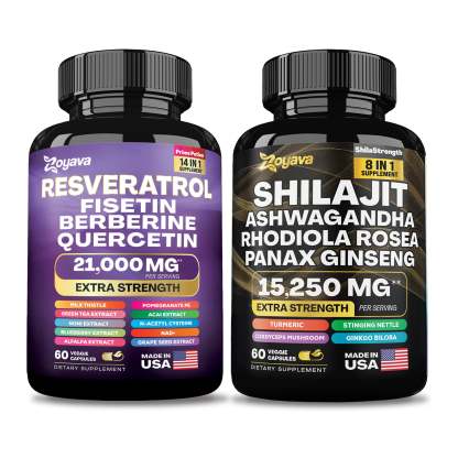 Zoyava™ Elevate Your Vitality & Unleash Youthfulness: Revitalize Resveratrol 21,000MG & Shilajit Power ShilaStrength Blend 15,250MG