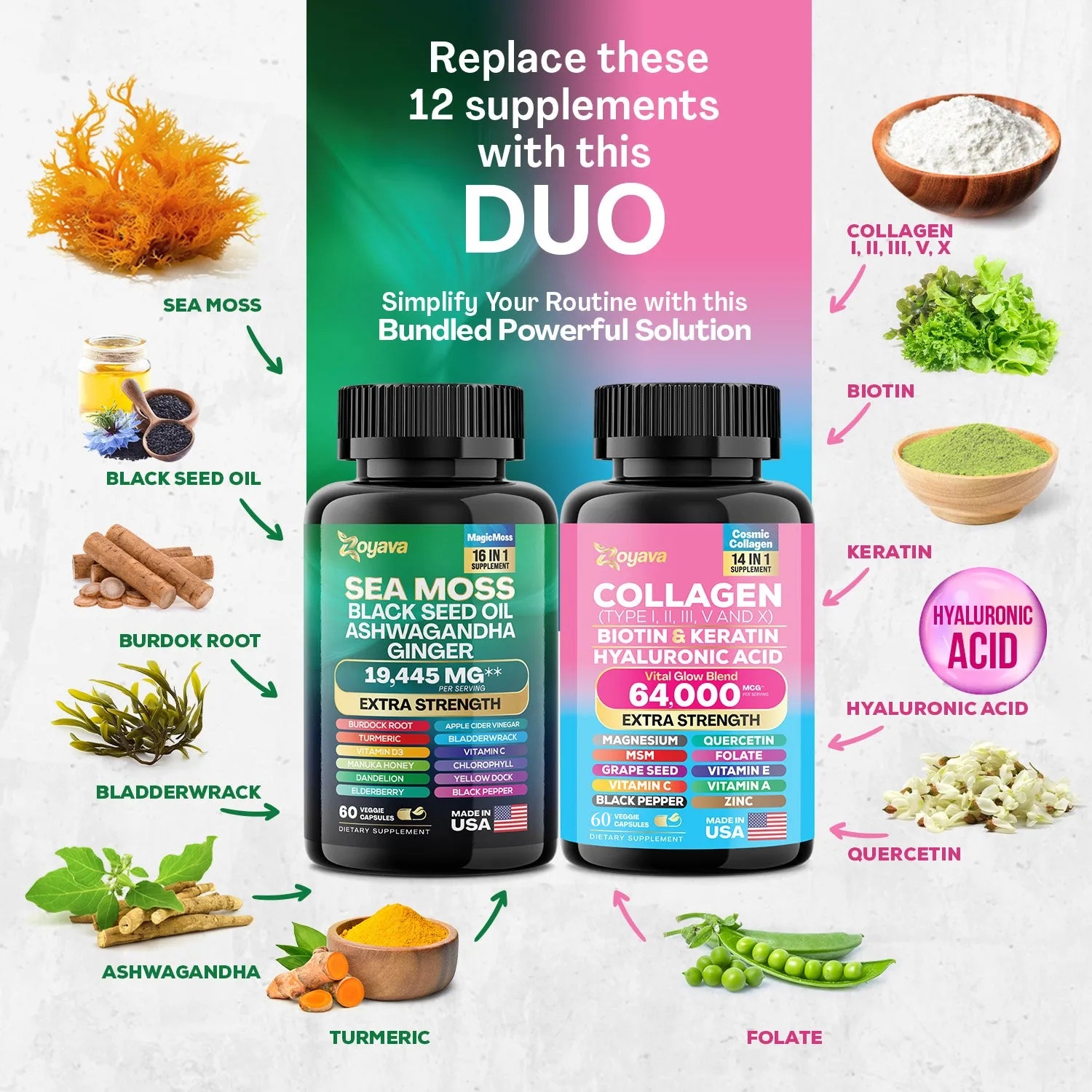 Zoyava™ Revitalize Your Radiance & Wellness: Sea Moss 16-in-1 Magic Moss & Cosmic Collagen Beauty Complex