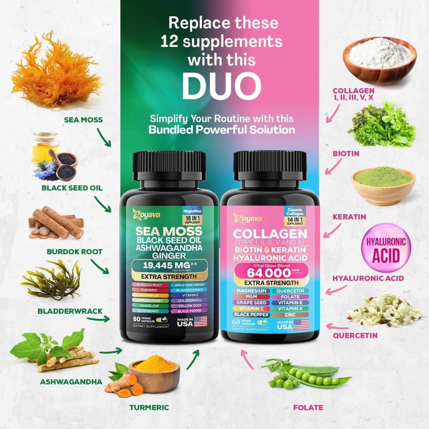 Zoyava™ Revitalize Your Radiance & Wellness: Sea Moss 16-in-1 Magic Moss & Cosmic Collagen Beauty Complex