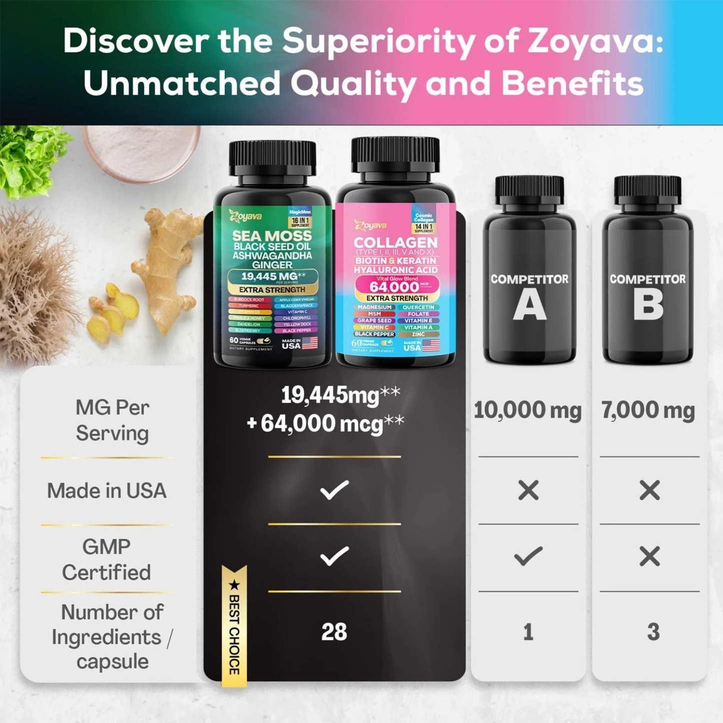 Zoyava™ Revitalize Your Radiance & Wellness: Sea Moss 16-in-1 Magic Moss & Cosmic Collagen Beauty Complex