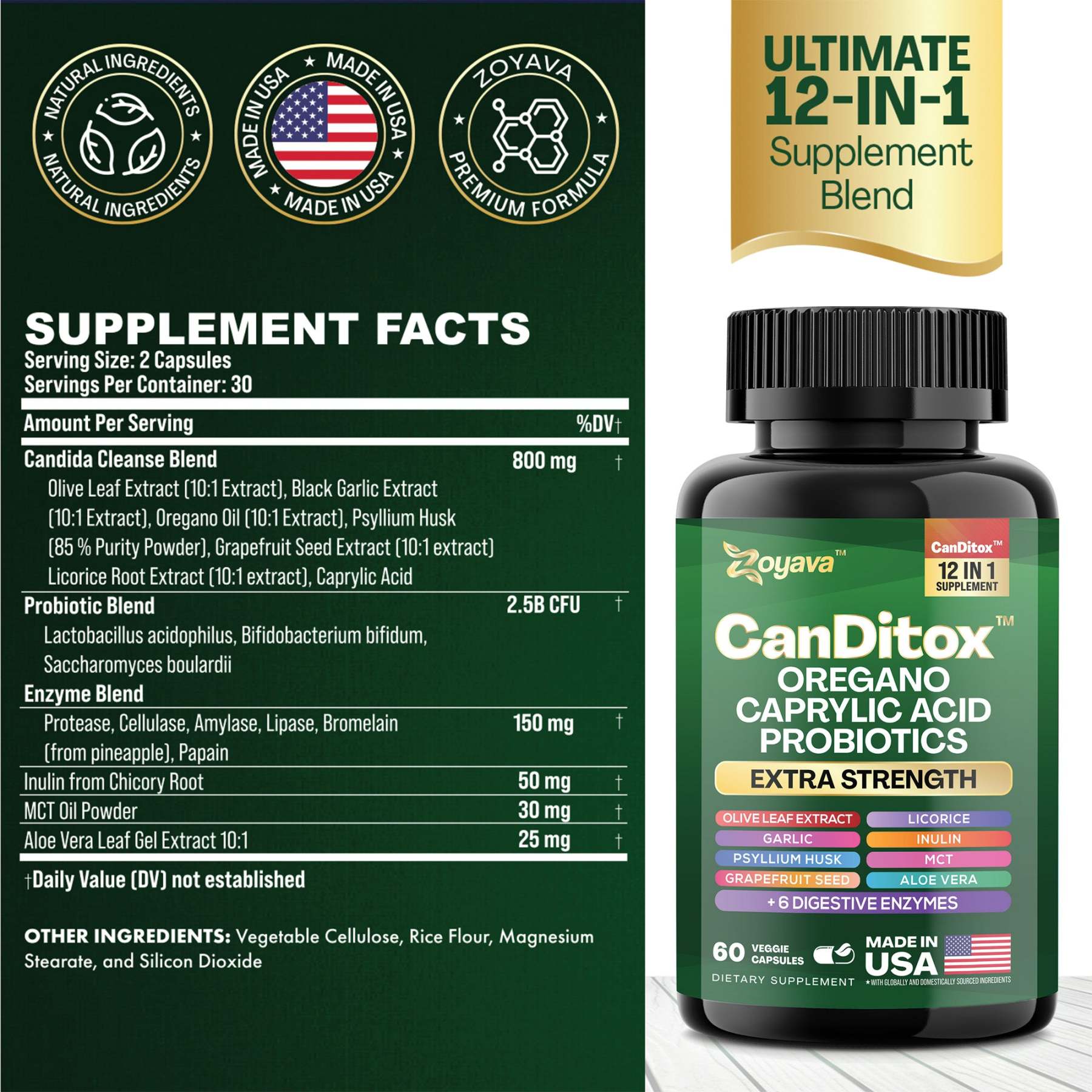 Zoyava™ Candida Cleanse Balance: Gut Health, Immunity, Stress Support & Anti-Aging – 60 Vegan Capsules