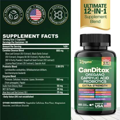 Zoyava™ Candida Cleanse Balance: Gut Health, Immunity, Stress Support & Anti-Aging – 60 Vegan Capsules