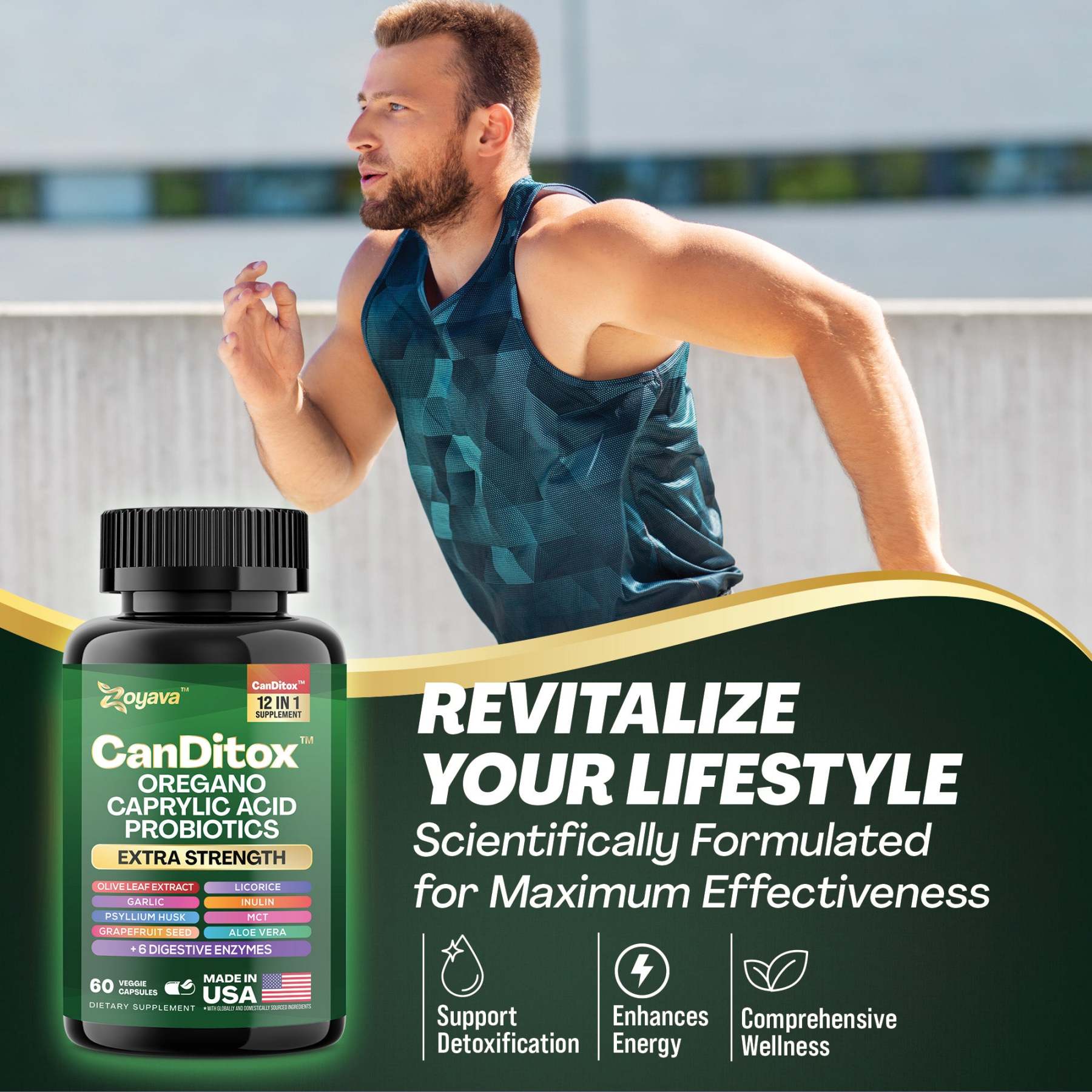 Zoyava™ Candida Cleanse Balance: Gut Health, Immunity, Stress Support & Anti-Aging – 60 Vegan Capsules