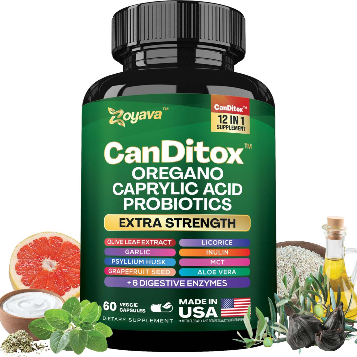 Zoyava™ Candida Cleanse Balance: Gut Health, Immunity, Stress Support & Anti-Aging – 60 Vegan Capsules