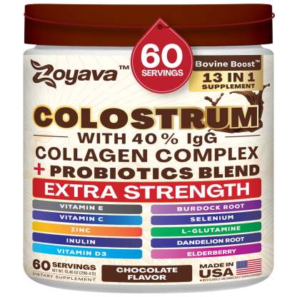 Zoyava™ Colostrum Powder – 40% IgG, 13-in-1 Extra Strength Formula with Collagen, Probiotics & Immune Support