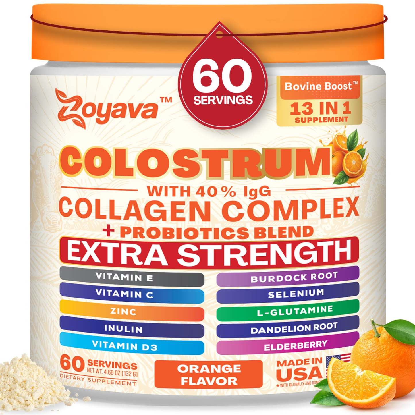 Zoyava™ Colostrum Powder – 40% IgG, 13-in-1 Extra Strength Formula with Collagen, Probiotics & Immune Support