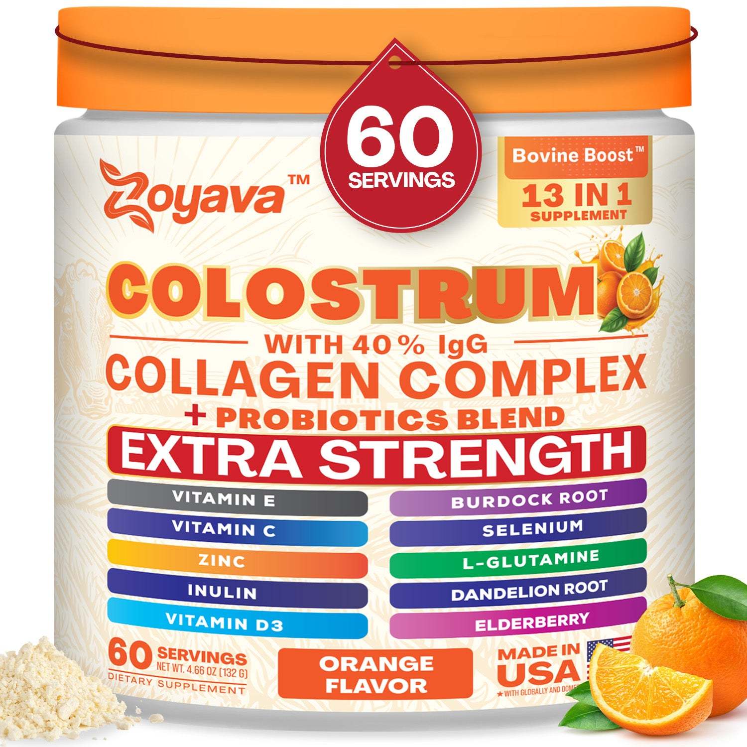 Zoyava™ Colostrum Powder – 40% IgG, 13-in-1 Extra Strength Formula with Collagen, Probiotics & Immune Support