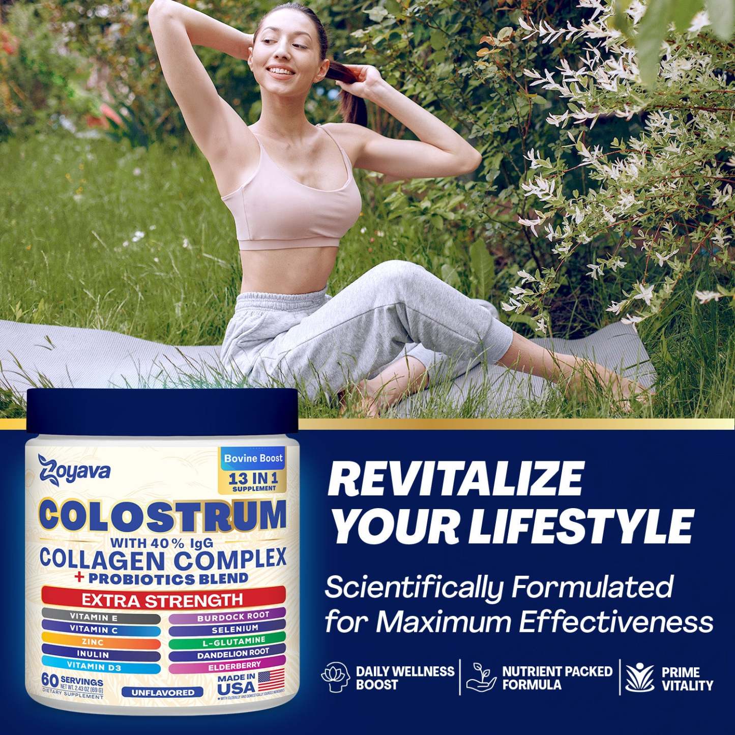 Zoyava™ Colostrum Powder – 40% IgG, 13-in-1 Extra Strength Formula with Collagen, Probiotics & Immune Support