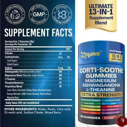 Zoyava™ Ultimate Corti-Soothe Balance: Stress Relief, Calm, and Cognitive Boost - 60 Mixed Berry Gummies
