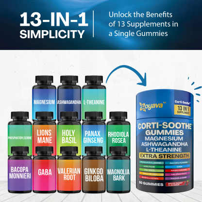 Zoyava™ Ultimate Corti-Soothe Balance: Stress Relief, Calm, and Cognitive Boost - 60 Mixed Berry Gummies
