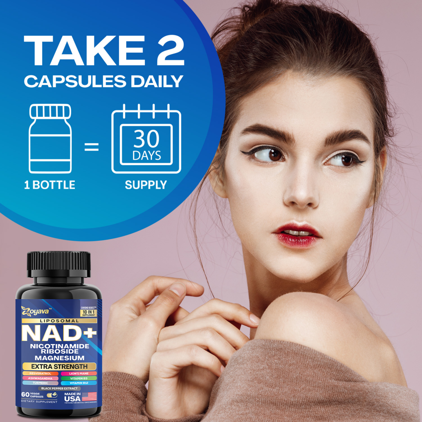 Zoyava™ 10-in-1 NAD+ Anti-Aging & Wellness Capsules – Skin, Immunity, Longevity & More