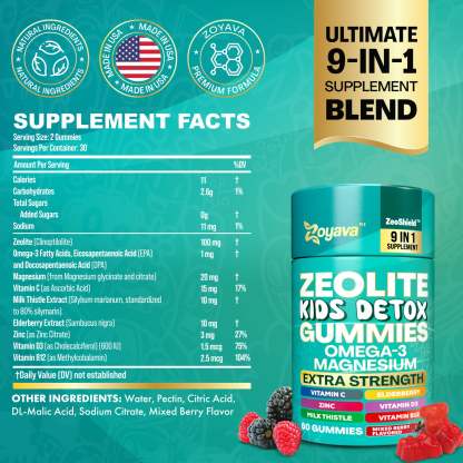 Zoyava™ Zeolite Kids Detox Gummies Mixed Berry Flavored All-in-One 60 Gummies for Detox, Immunity, and Overall Wellness