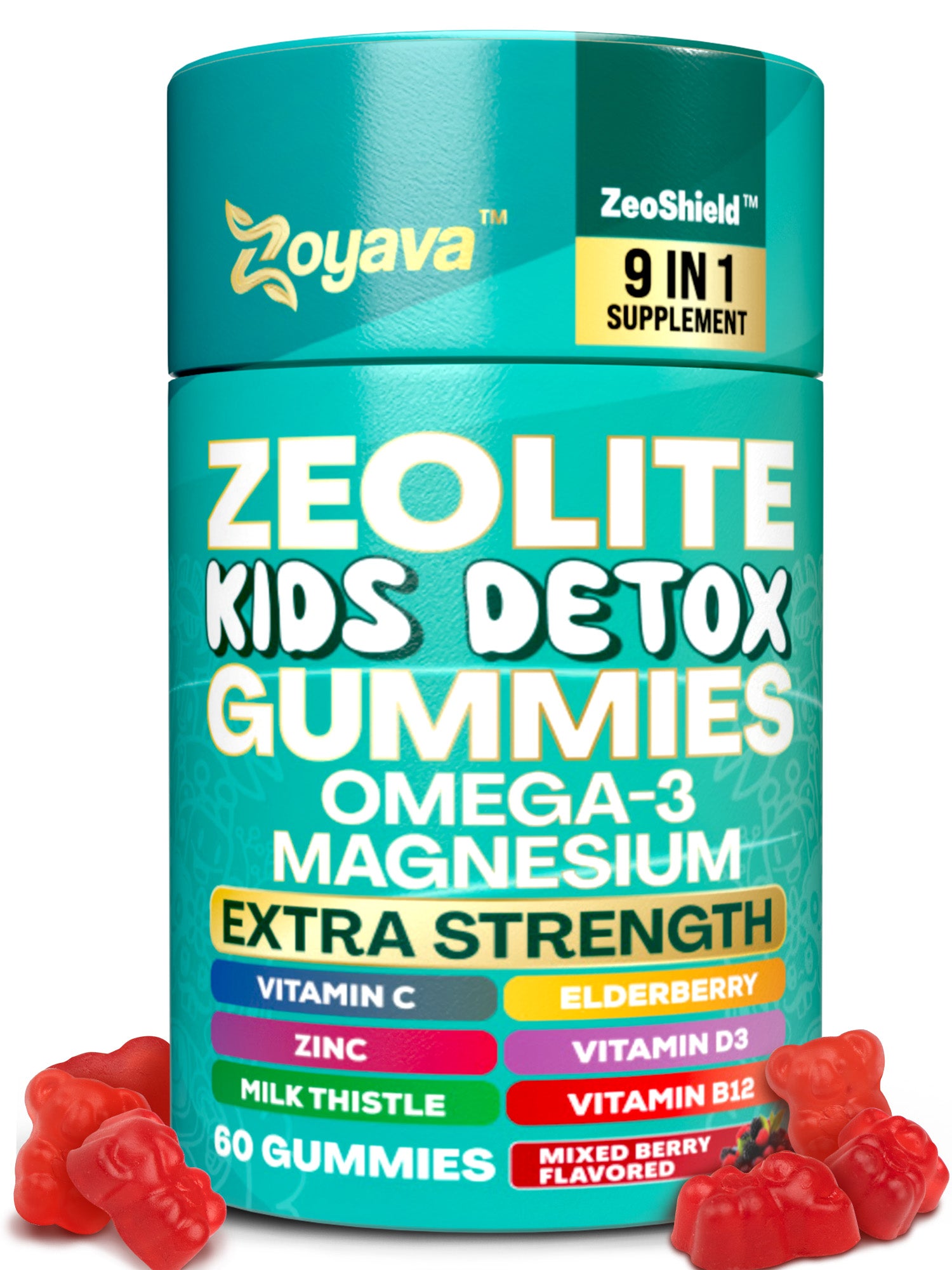 Zoyava™ Zeolite Kids Detox Gummies Mixed Berry Flavored All-in-One 60 Gummies for Detox, Immunity, and Overall Wellness