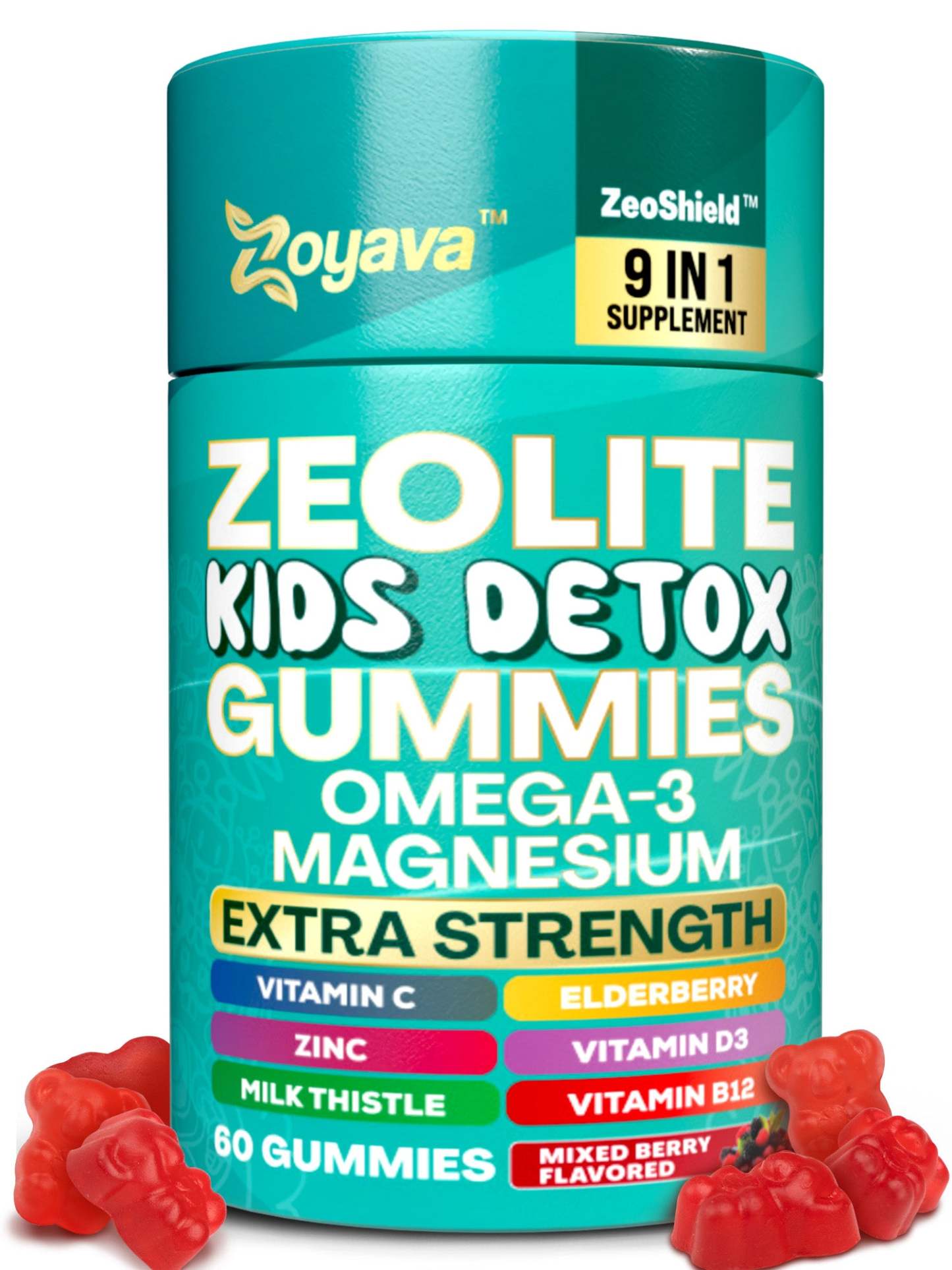 Zoyava™ Zeolite Kids Detox Gummies Mixed Berry Flavored All-in-One 60 Gummies for Detox, Immunity, and Overall Wellness