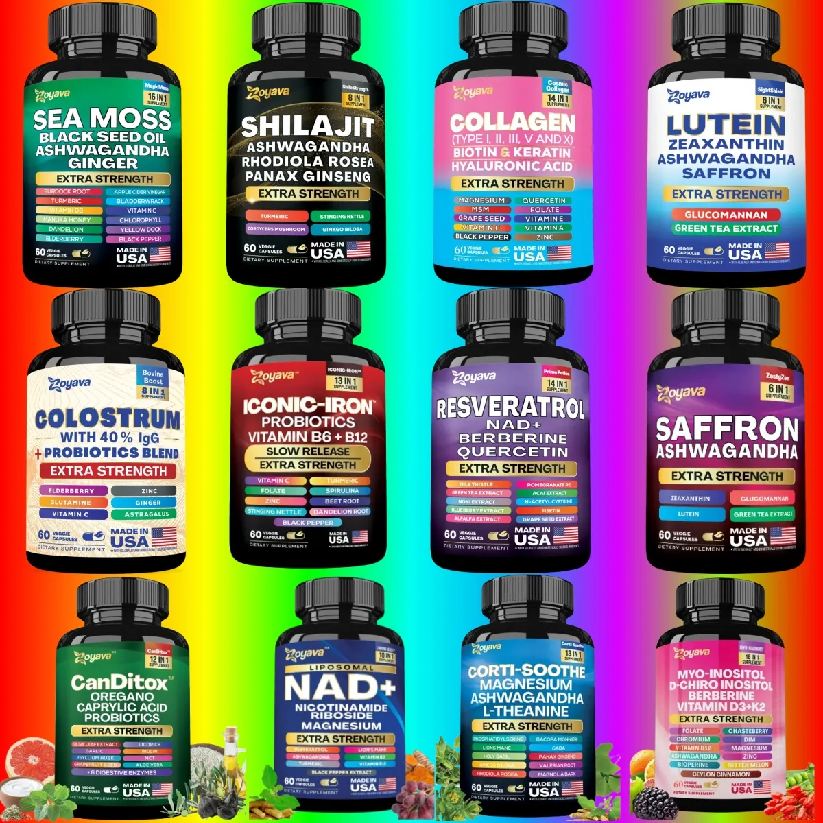 Zoyava™ Vitality & Radiance Trio: Sea Moss 16-in-1 Magic Blend +Shilajit 8-in-1 Bulletproofblend+Collagen 14-in-1 Anti-Agingprotein Blend