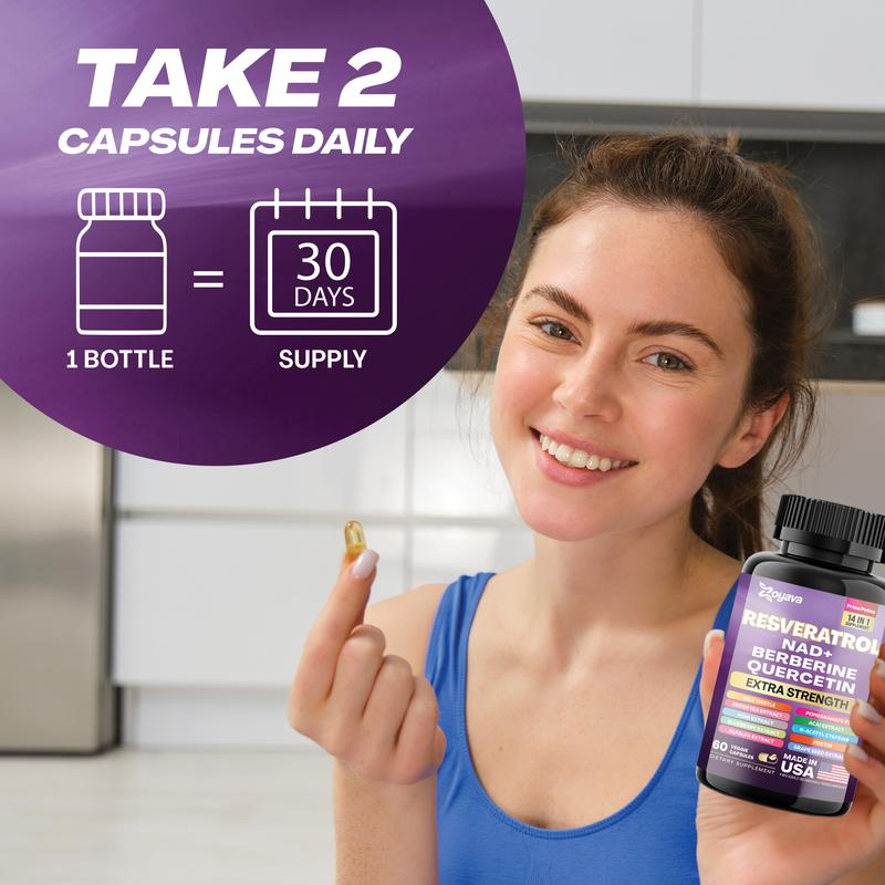 Zoyava NAD+ &Resveratrol All-in-One Supplement Combo forExtra Skin Aging Support, Vitality, & OverallWeliness