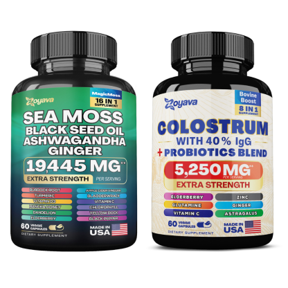 Zoyava™ Vitality Fusion Duo: Highly Potent Bovine Colostrum Capsules 5250MG & Sea Moss 16-in-1 Magic Moss Super Blend Capsules 19,445MG