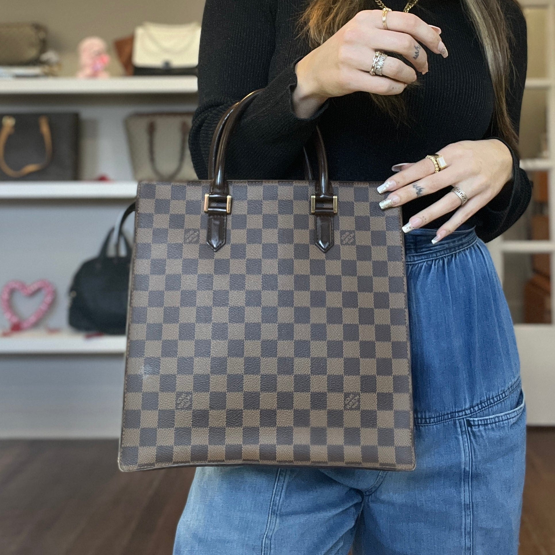 lotktuis vutktitton Damier Ebene Venice Sac Plat PM Tote