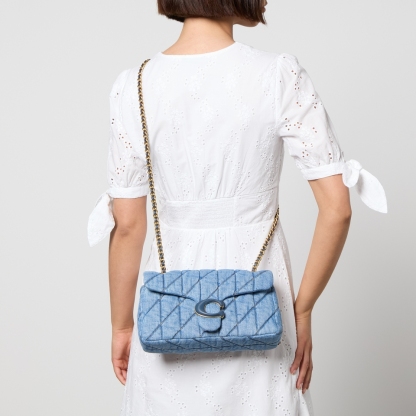 Tabby Shoulder Bag-Blue quilted denim