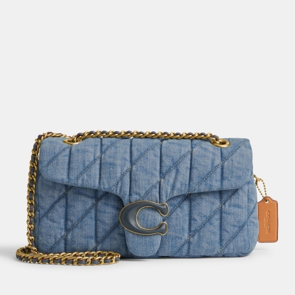 Tabby Shoulder Bag-Blue quilted denim
