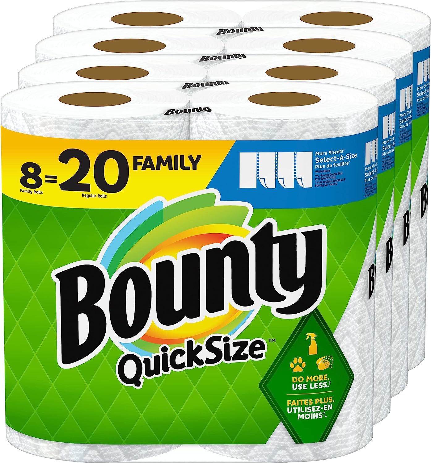 Bounty Quick Size Paper Towels, White, 8 Family Rolls = 20 Regular Rol