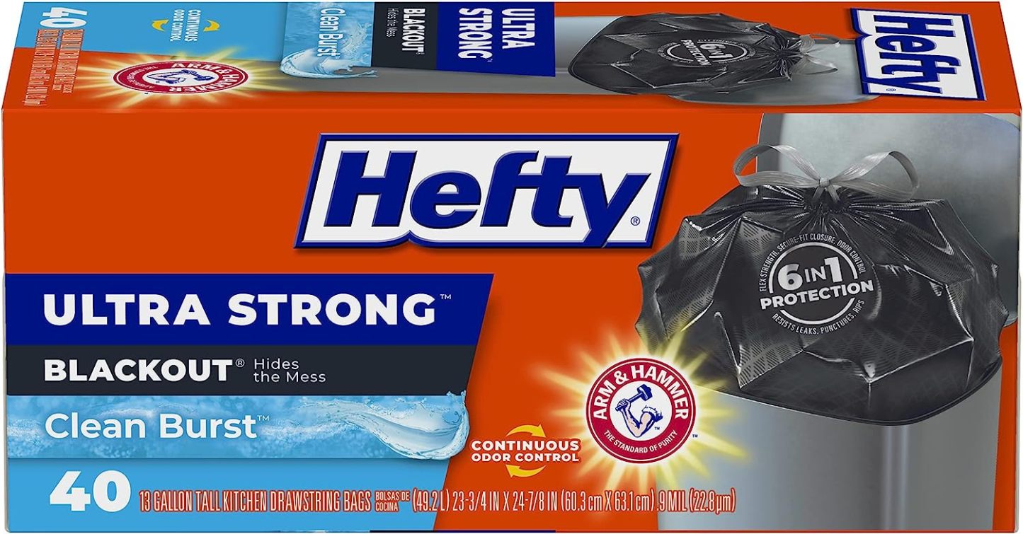Hefty Ultra Strong Tall Kitchen Trash Bags, Lavender & Sweet Vanilla Scent, 13 Gallon, 80 Count