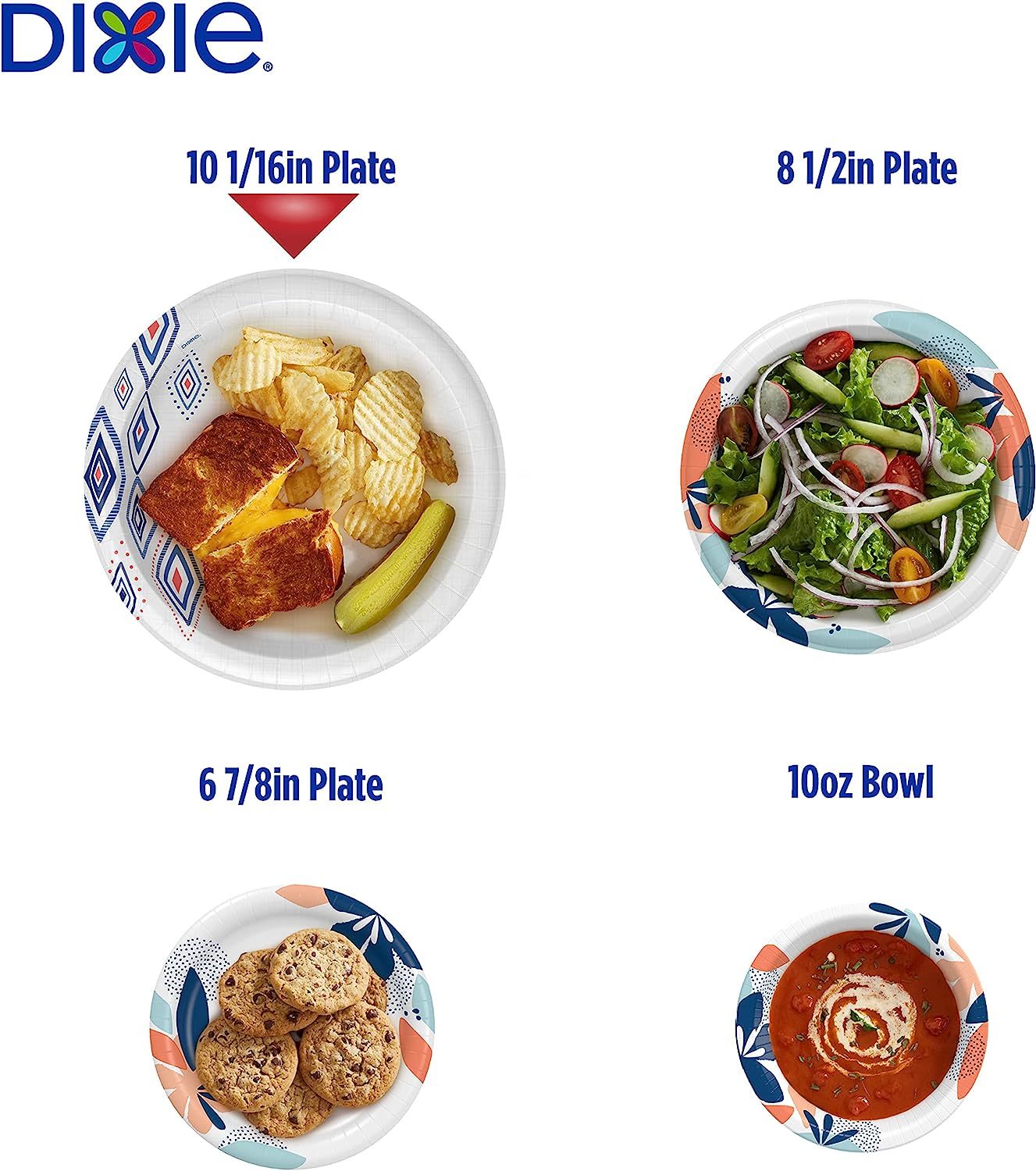 Dixie 10 Inch Paper Plates, Dinner Size Printed Disposable Plate, 204 Count (3 Packs of 68 Plates)