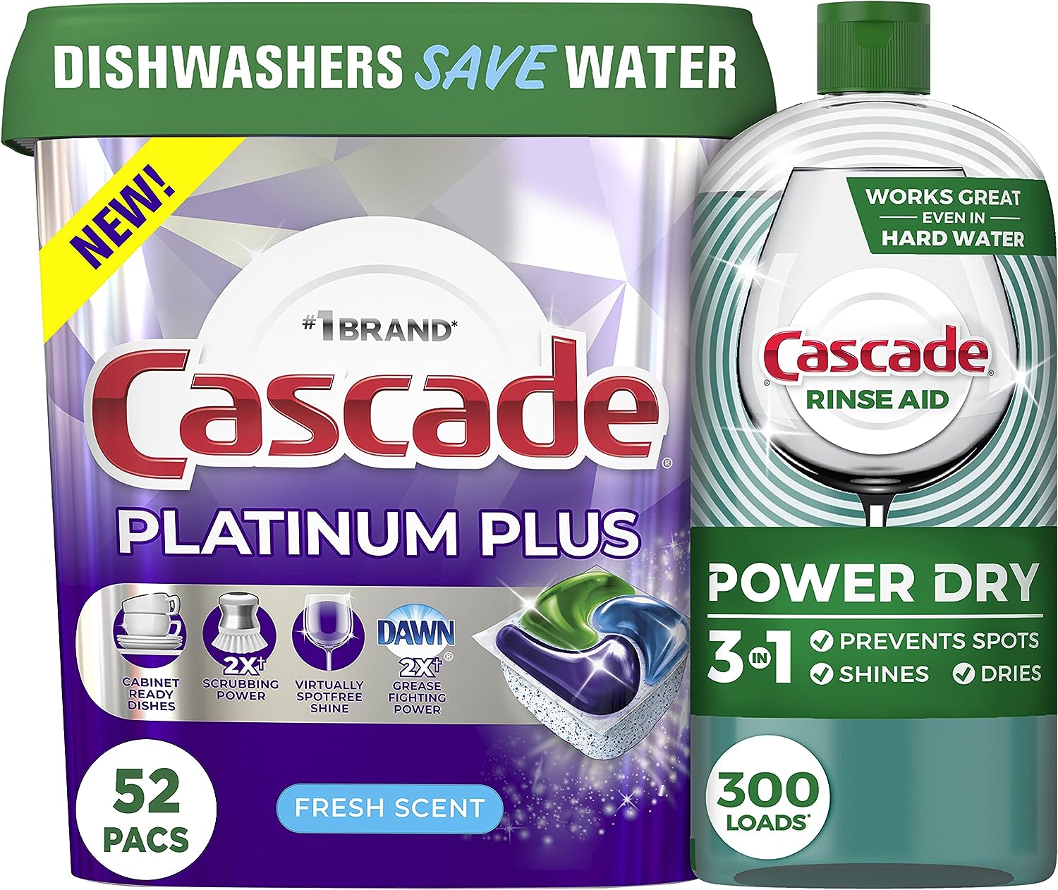 Cascade Platinum Plus Dishwasher Pod, Dish Detergent ActionPacs Dish Pods, Fresh, 52 Count