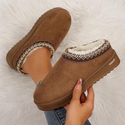 Women's Platform Short Ankle Boots Warm Slip-On Snow Slippers for Indoor and Outdoor