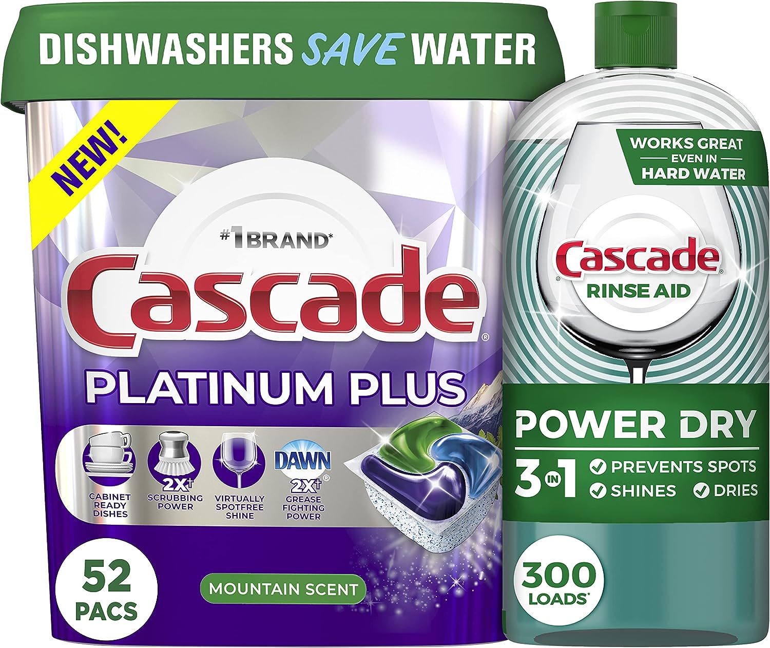 Cascade Platinum Plus Dishwasher Pod, Dish Detergent ActionPacs Dish Pods, Fresh, 52 Count