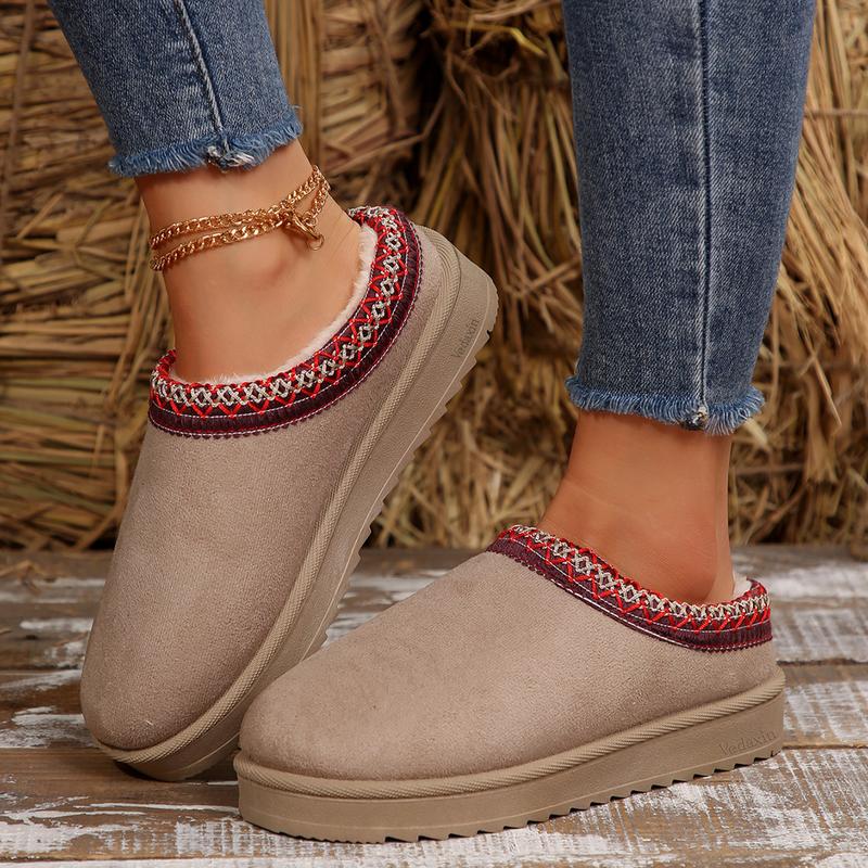 Women's Platform Short Ankle Boots Warm Slip-On Snow Slippers for Indoor and Outdoor