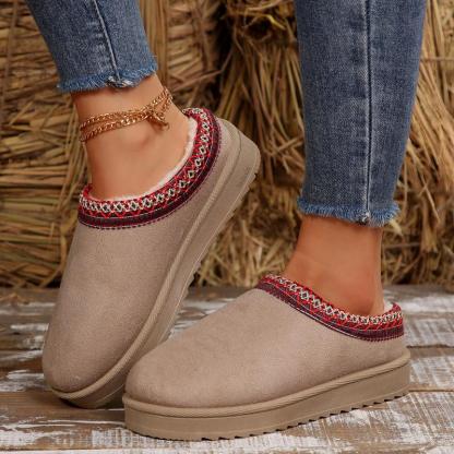 Women's Platform Short Ankle Boots Warm Slip-On Snow Slippers for Indoor and Outdoor